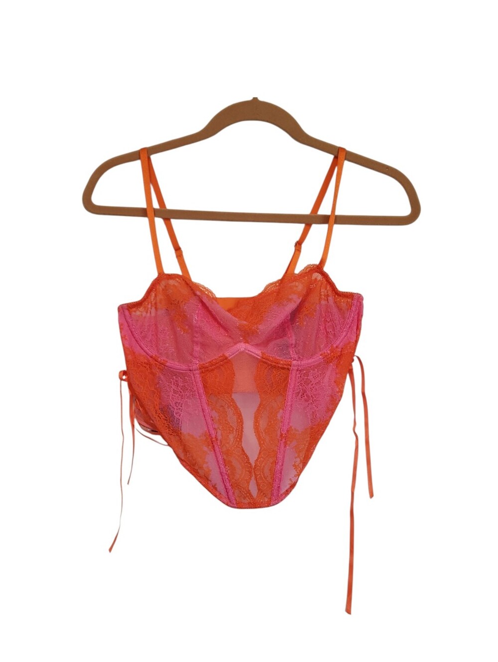NWT Savage X Fenty Rihanna 8-10 Lacestruck Rose Day Pink/Sol Orange Mesh Bustier